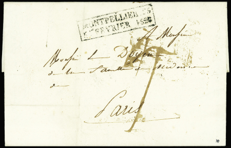 Cachet rect d'essai "Montpellier 33  10 février 1828" ind 22