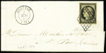 N°3 OBL grille + T15b "Olonzac (33)" (1850) sur lettre, ind 18. TB