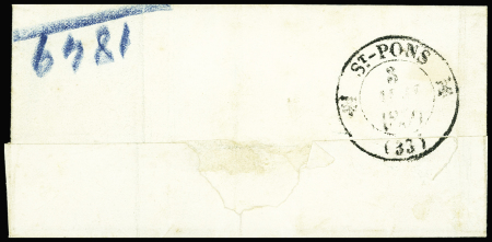 N°3 OBL grille + T15b "Olonzac (33)" (1850) sur lettre, ind 18. TB
