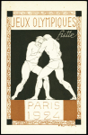Carte postale 15c Pasteur vert TSC JO 1924 avec illustration Lutte OBL mec concordante "Jeux olympiques Paris mai juin juillet 1924" de Paris XVII