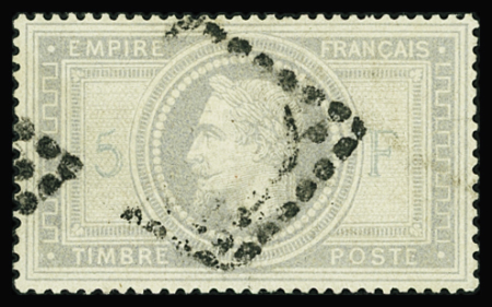 N°33 5f violet-gris, obl. GC dégageant l'effigie, TTB.