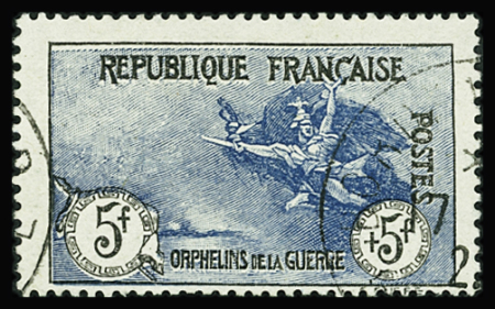 N°155 5f+5f noir et bleu, obl., TB,
