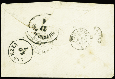 LOMBARDIE N°14B en bande de trois obl. PC sur enveloppe