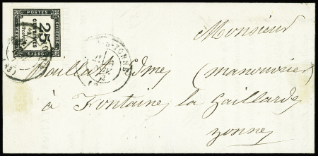 N°5A 25c noir obl. Sens-sur-Yonne (Yonne) sur lettre