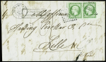 N°12 5c vert en paire avec bdf obl. PC sur lettre de