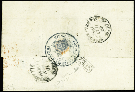 REUNION N°16+13 obl. losange J sur lettre de Paris