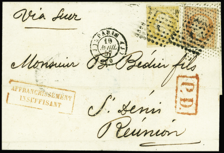 REUNION N°16+13 obl. losange J sur lettre de Paris