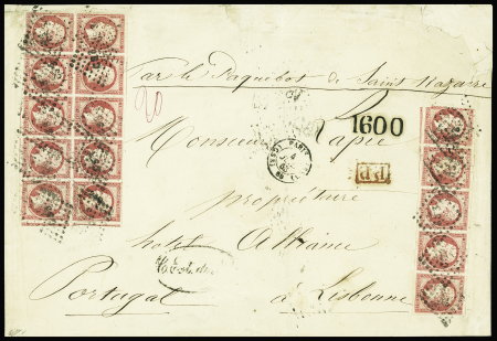 PORTUGAL N°17B 80c rose, bloc de dix et bande de cinq