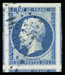 Exceptionnel n°14A 20c bleu avec 7 voisins, obl. PC,