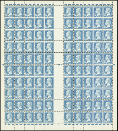N°181b Pasteur 1f50 bleu, FAUX de Marseille en feuille