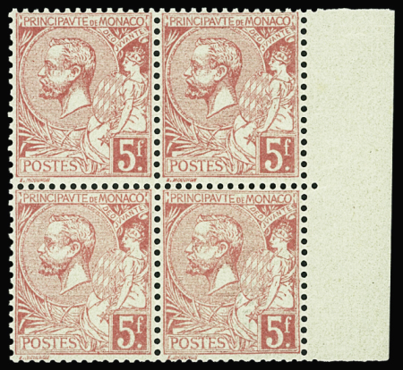 N°21 5f rose vif sur verdâtre, bloc de 4 bdf, neuf
