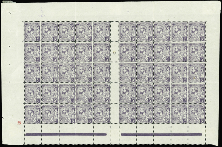 N°46 5f violet, panneau complet de 25 exemplaires,