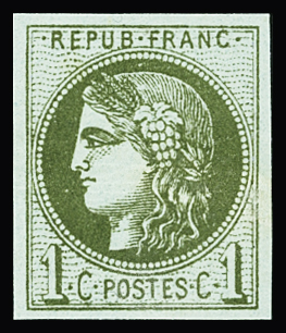 N°39B 1c olive, report 2, neuf *, TB
