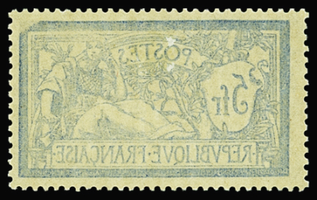 N°123d 5f bleu et chamois, variété impression recto-verso,