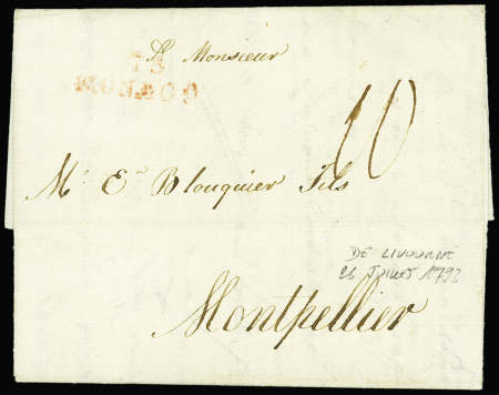 1793 Lettre datée de Livourne et postée à Monaco avec
