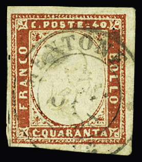 Sardaigne N°13 40c rouge, belles marges, obl. càd Mentone