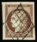 N°6B 1f carmin-brun, avec deux voisins, obl. grille,