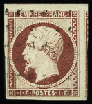 N°18 1f carmin avec voisin, obl. gros points carrés,