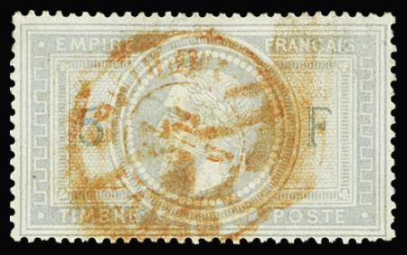 N°33 5f violet-gris, obl. cachet à date rouge des imprimés,