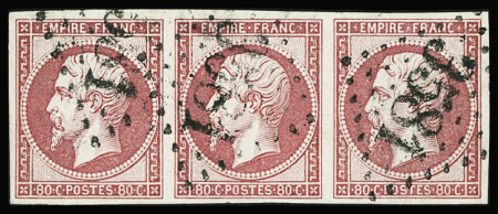 N°17Be 80c rose foncé, bande de trois obl. GC 3581
