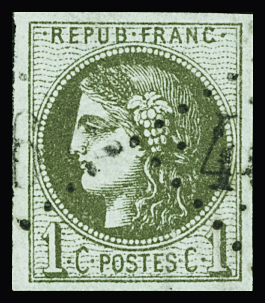N°39C 1c olive Report 3, 1er état, obl. GC dégageant