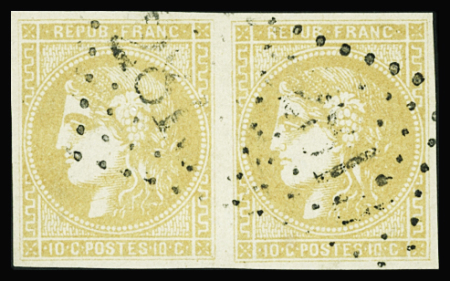 N°43Bd 10c bistre-jaune tirant sur le roux, paire obl.