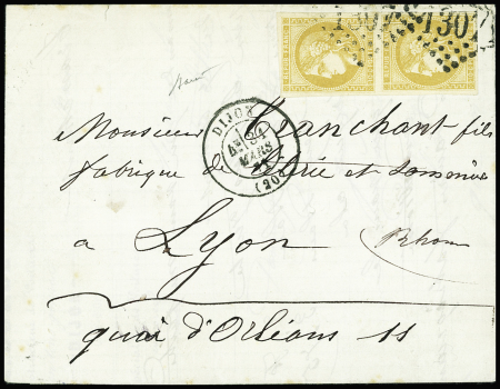 N°43B 10c bistre-jaune, paire obl. GC sur lettre de