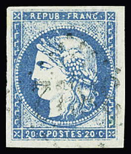 N°44Ac 20c bleu clair, Type I Report 1, obl. GC propre,