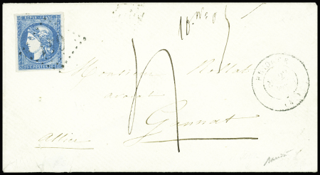 N°44B 20c bleu, Type I Report 2, obl. GC sur enveloppe