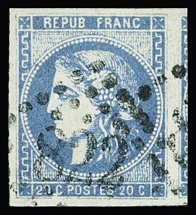 N°46A 20c bleu, Type III Report 1, voisin, obl. GC