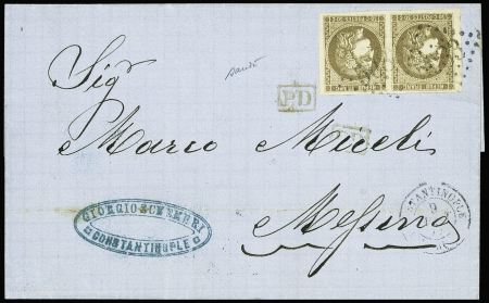 N°47a 30c brun clair, paire obl. GC 5083 sur lettre