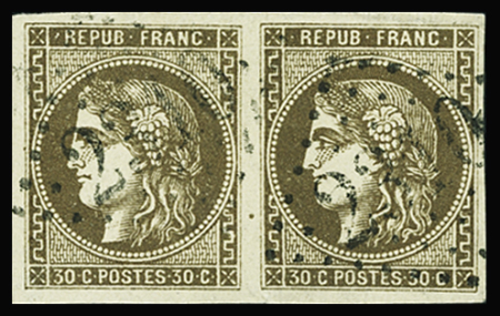 N°47 30c brun, paire obl. GC 2310 (Mende, Lozère),