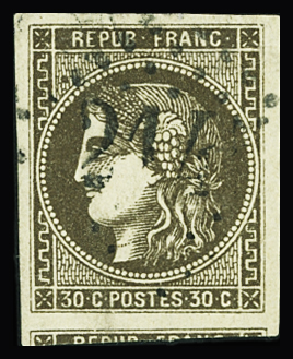 N°47d 30c brun foncé, voisin, obl. GC, TTB