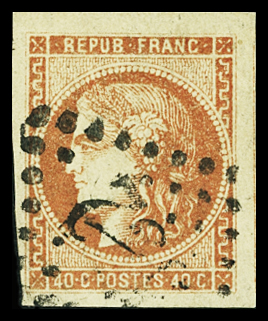 N°48d 40c rouge-sang clair, obl. GC, TB. Signé Calves