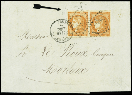 N°48a 40c orange foncé, paire, percé en ligne en haut,