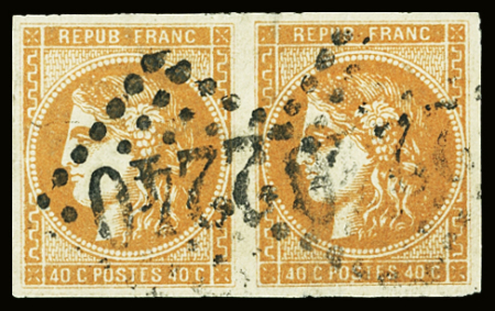 N°48a 40c orange vif, paire, obl. GC 2240 (Marseille,