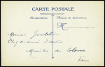N°138 annulé par griffes violettes "Ligne postale aérienne de Paris à St Nazaire" et "aéro-gare d'Escoublac" sur carte postale avec arrivée "Le Bourget Seine"
