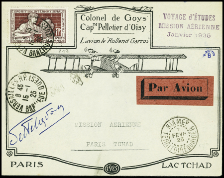 18.1 / 7.2.25 Paris-Versailles - Zinder (voyage d'études Paris lac Tchad) par De Goys et Pelletier Doisy, env. spéciale illustrée avec signature de Pelletier Doisy
