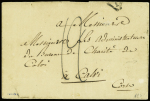 Lettre de Paris pour Calvi avec au verso MP "Deb 19 Bastia" et marque d'arrivée "23 mars 1823", signé V.Pothion, ind 19+, TB
