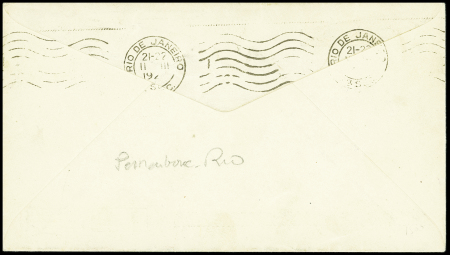 Mission Roig vol de retour Recife Rio - Brésil n°171 OBL CAD violet ovale "Serviço postal aereo Brasil" (9 mars 1925) sur env. illustrée voyage d'études Latécoère