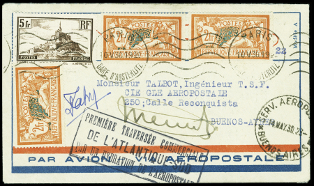 10/14.5.1930 Paris -  Toulouse - Buenos Aires par Mermoz, Dabry et Gimié, lettre AFF n°245, 3 pièces + 260 avec griffe encadrée et signatures de Mermoz et Dabry