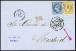 N°22 + 23 OBL étoile 1 + CAD octogonal de levée exceptionnelle "J Paris J (60) * E1" (1864) sur lettre pour Madrid. TB