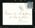 N°90 OBL d'essai Daguin précurseur carré de 196 points + CAD "Paris départ" (1882) sur env. de deuil. Rare et TB