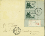 Guerre n°8, paire verticale CDF avec surcharge "Libération" OBL La Baule (9.5.45) sur lettre recommandée locale. TB