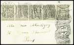 N°87, bande de 5, OBL mec "Paris départ" (13 janv 99) avec grand drapeau ombré sur une petite lettre. TB