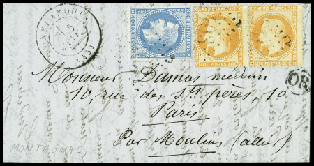N°29 + 31, 2 pièces, OBL GC 2403 + T17 Monflanquin (45) (5 janv 71) + "OR" de Montagnac sur Boule de Moulins