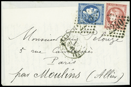 N°45 + 49 OBL GC 2240 + T17 Marseille (4 janv 71) sur Boule de Moulins. TB