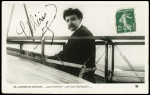 Carte postale photo "Locomotion aérienne Louis Blériot sur son monoplan" avec signature autographe de Blériot. TB