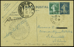 28/9.9.1926 Paris Nazipetrovsk (URSS) par les frères Arrachart entier carte postale 30c semeuse bleu avec signature de Ludovic Arrachart (Muller n°157)
