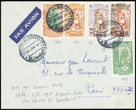 28/1 - 2/2 - 1935 Djibouti - Paris par Génin et Laurent (Muller n°13 - Côte des Somalis). TB